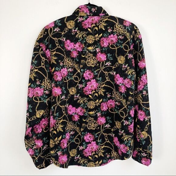 Vintage Black Pink Floral Button Down Shirt Light - Picture 7 of 7